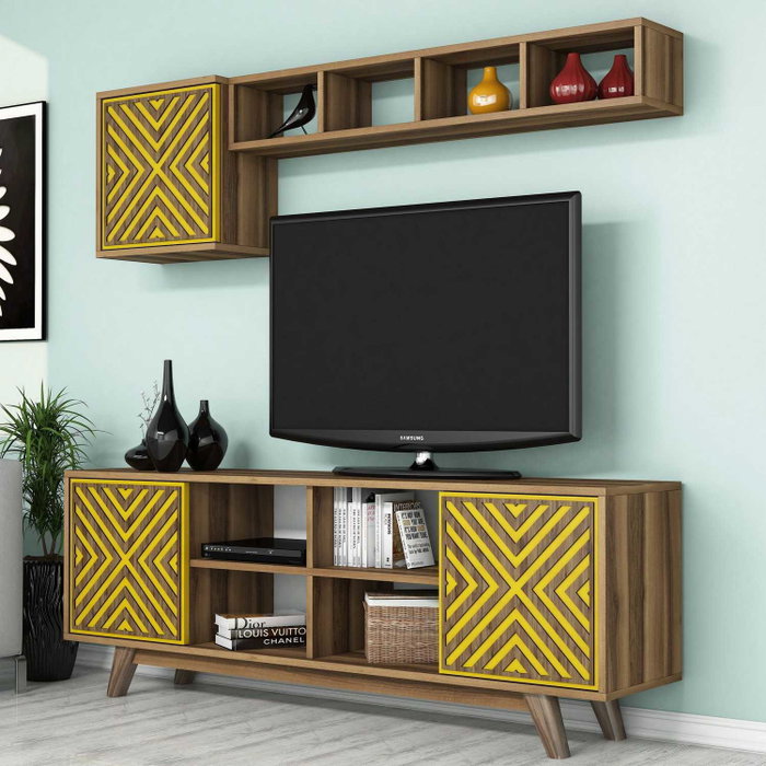 Hanah Home Mueble de TV Bohemio Nogal y Amarillo